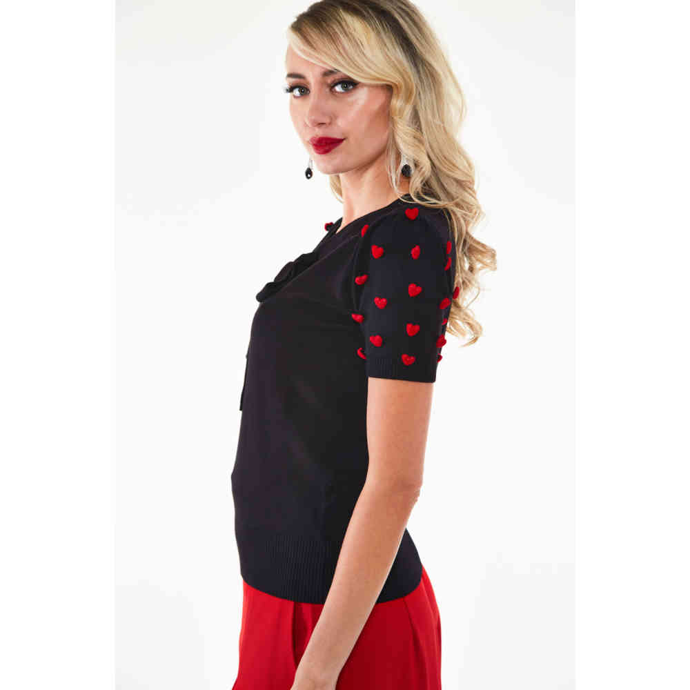 Voodoo Vixen - Heart sleeve puffs Sweater - Black
